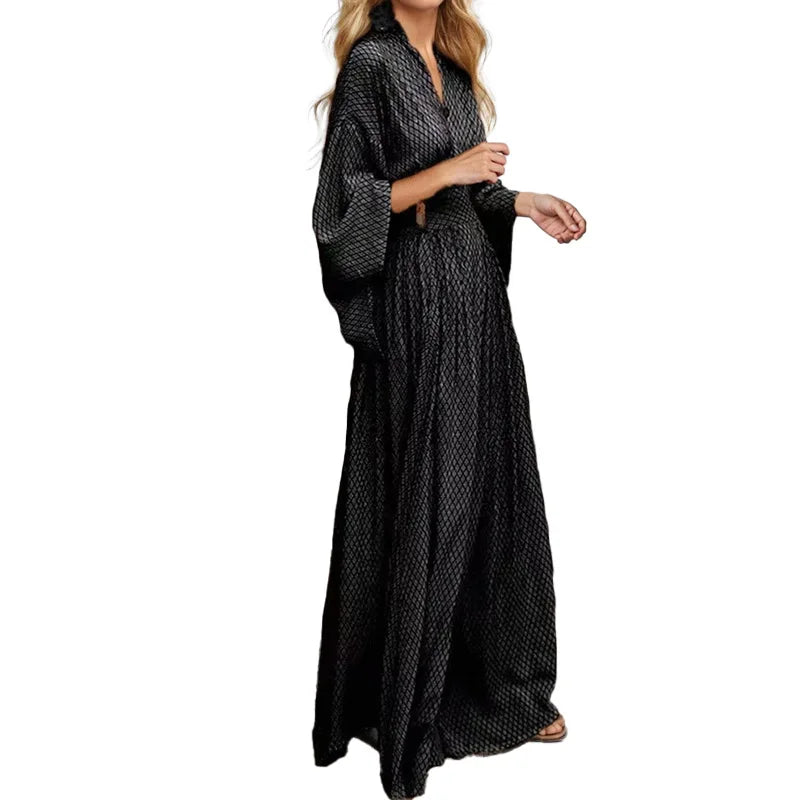 2025 Vacation Maxi Dress – Sexy Folded V-Neck with Long Sleeves