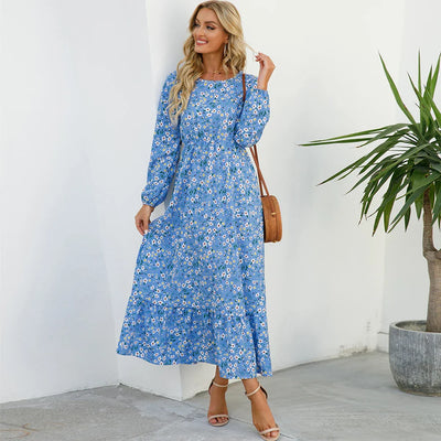 Bohemian Floral Maxi Dress – High Waist Chiffon Look
