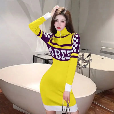Sexy Crochet Bodycon Dress – Knitted Y2K Long Sleeve Look