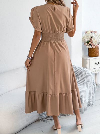 Ruffle Maxi Dress – Cinched Waist Elegant Spring Look