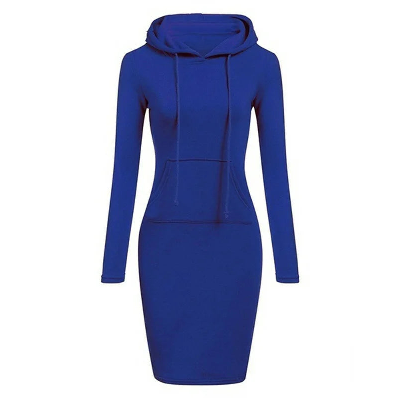 Hooded Sweatshirt Dress – Casual Pocket Mini Style