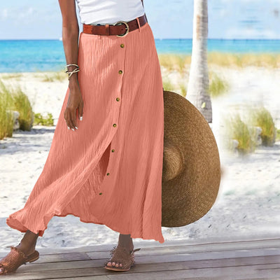 Boho High Waist Button Midi Skirt – Daily & Beach Wear