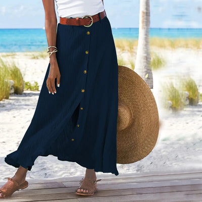 Boho High Waist Button Midi Skirt – Daily & Beach Wear