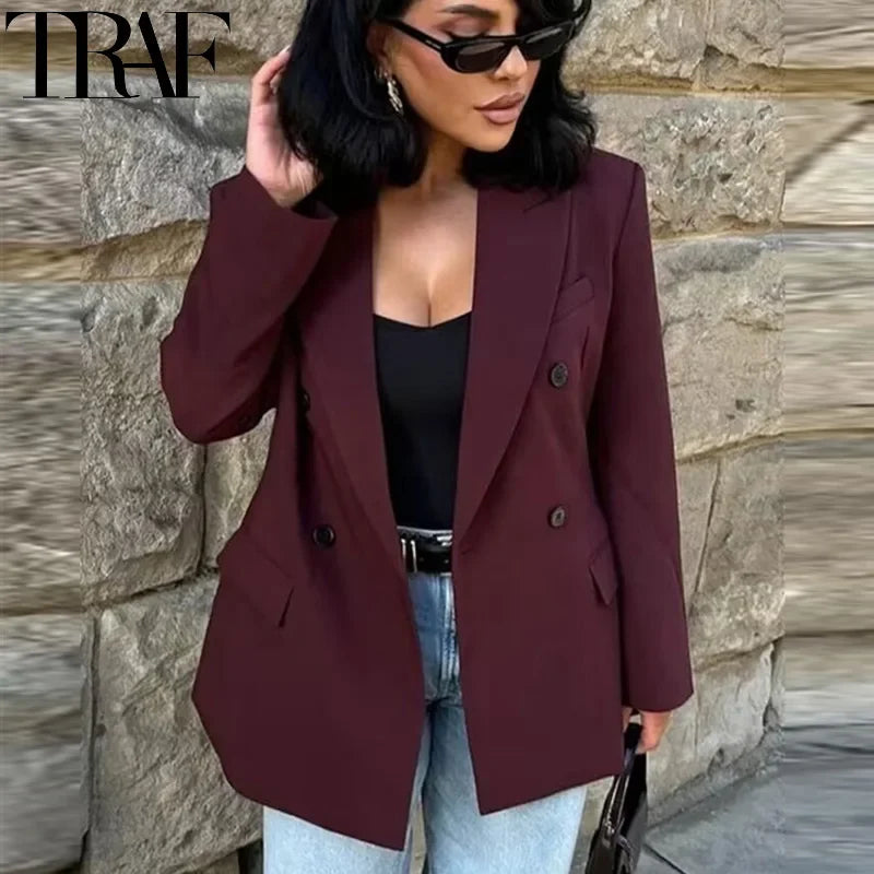 Burgundy Long Blazer – Women’s Formal Jacket