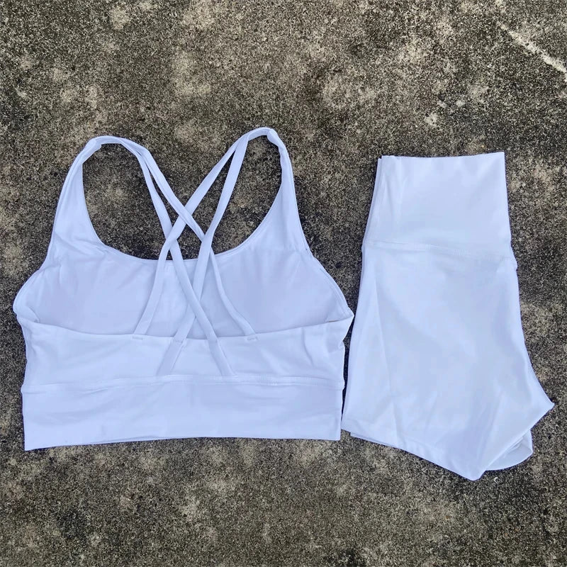2-Piece Workout Set – Cross Back Bra & High Waist Shorts