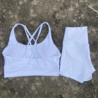 2-Piece Workout Set – Cross Back Bra & High Waist Shorts
