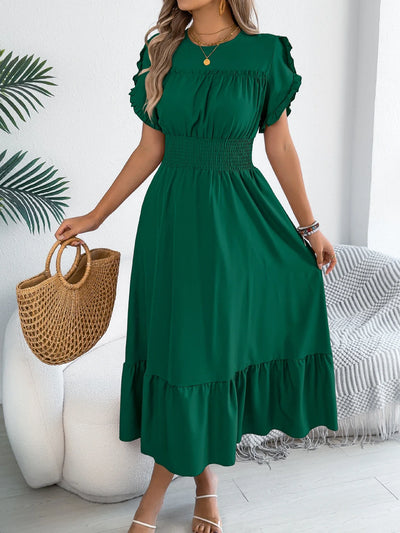Ruffle Maxi Dress – Cinched Waist Elegant Spring Look