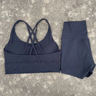 2-Piece Workout Set – Cross Back Bra & High Waist Shorts