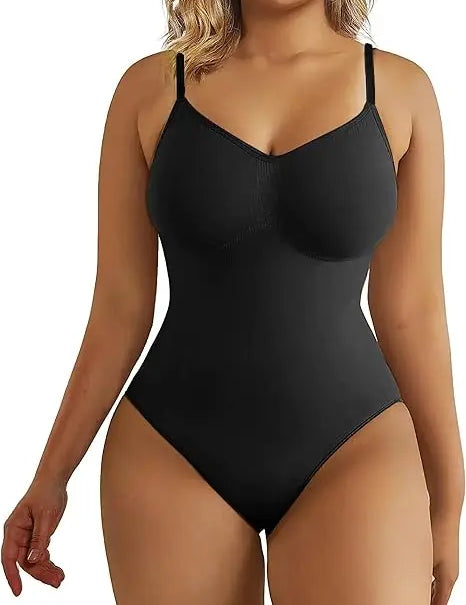 V Neck Spaghetti Strap Shapewear Bodysuit