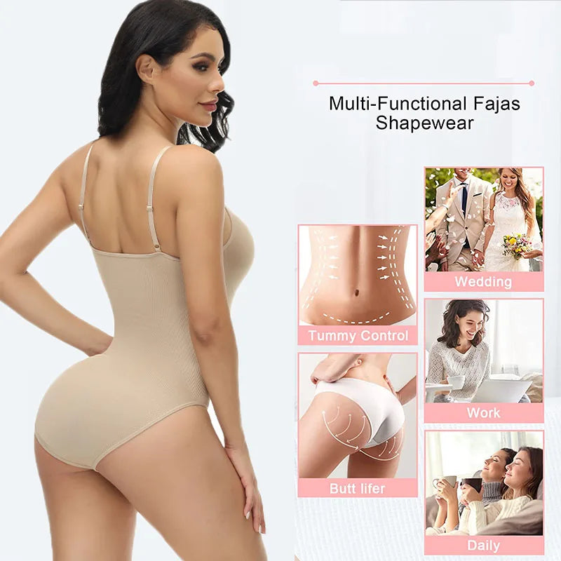 V Neck Spaghetti Strap Shapewear Bodysuit