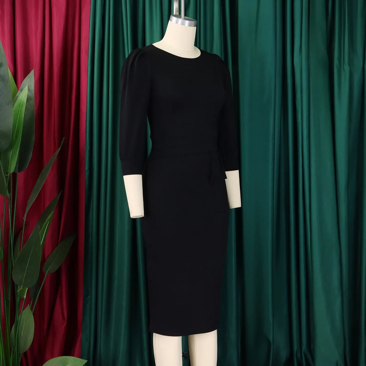 Elegant Sheath Midi Dress – O-Neck Bodycon Office Style