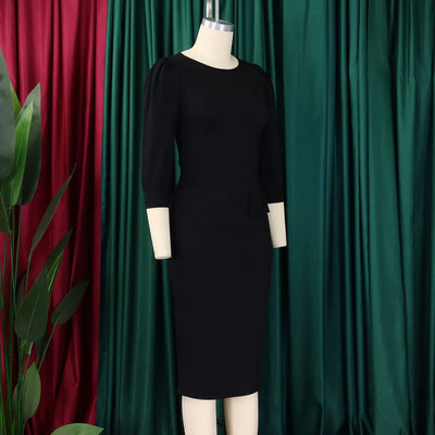 Elegant Sheath Midi Dress – O-Neck Bodycon Office Style