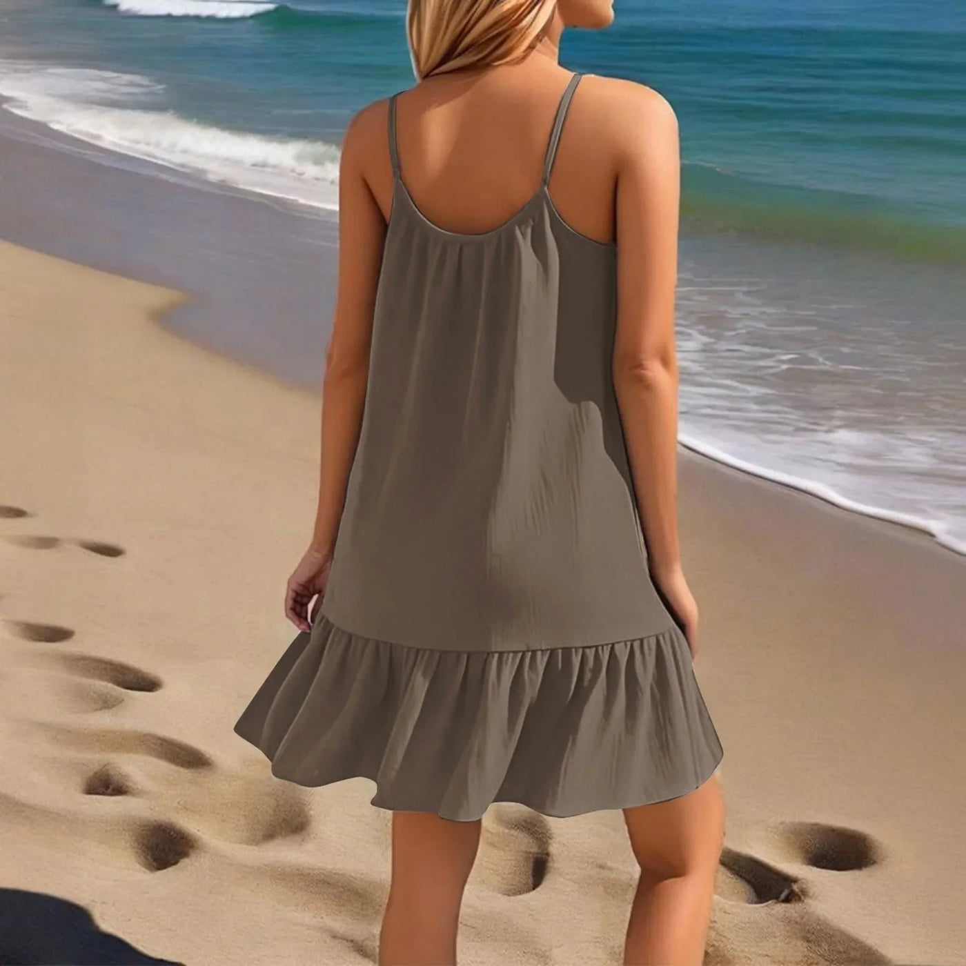 Spaghetti Strap Ruffle Dress – Sleeveless Beach Look