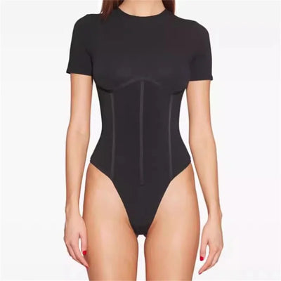 Cotton Knit Bodysuit – Slim Fit Round Neck Tee