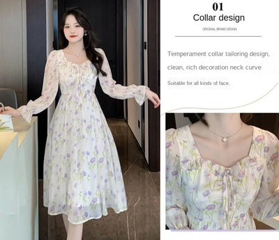 Chiffon Splice Midi Dress – Loose Fit Korean Style 2025