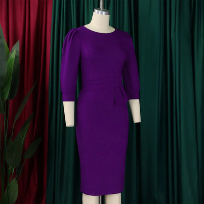Elegant Sheath Midi Dress – O-Neck Bodycon Office Style