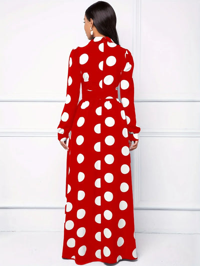 Polka Dot Maxi Dress – Elegant Bow Tie Casual Style