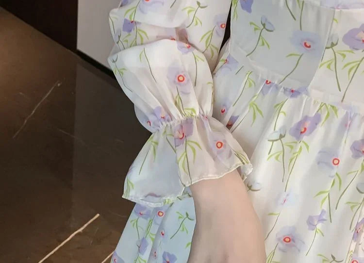 Chiffon Splice Midi Dress – Loose Fit Korean Style 2025
