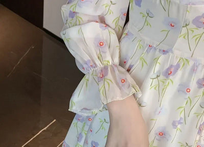 Chiffon Splice Midi Dress – Loose Fit Korean Style 2025