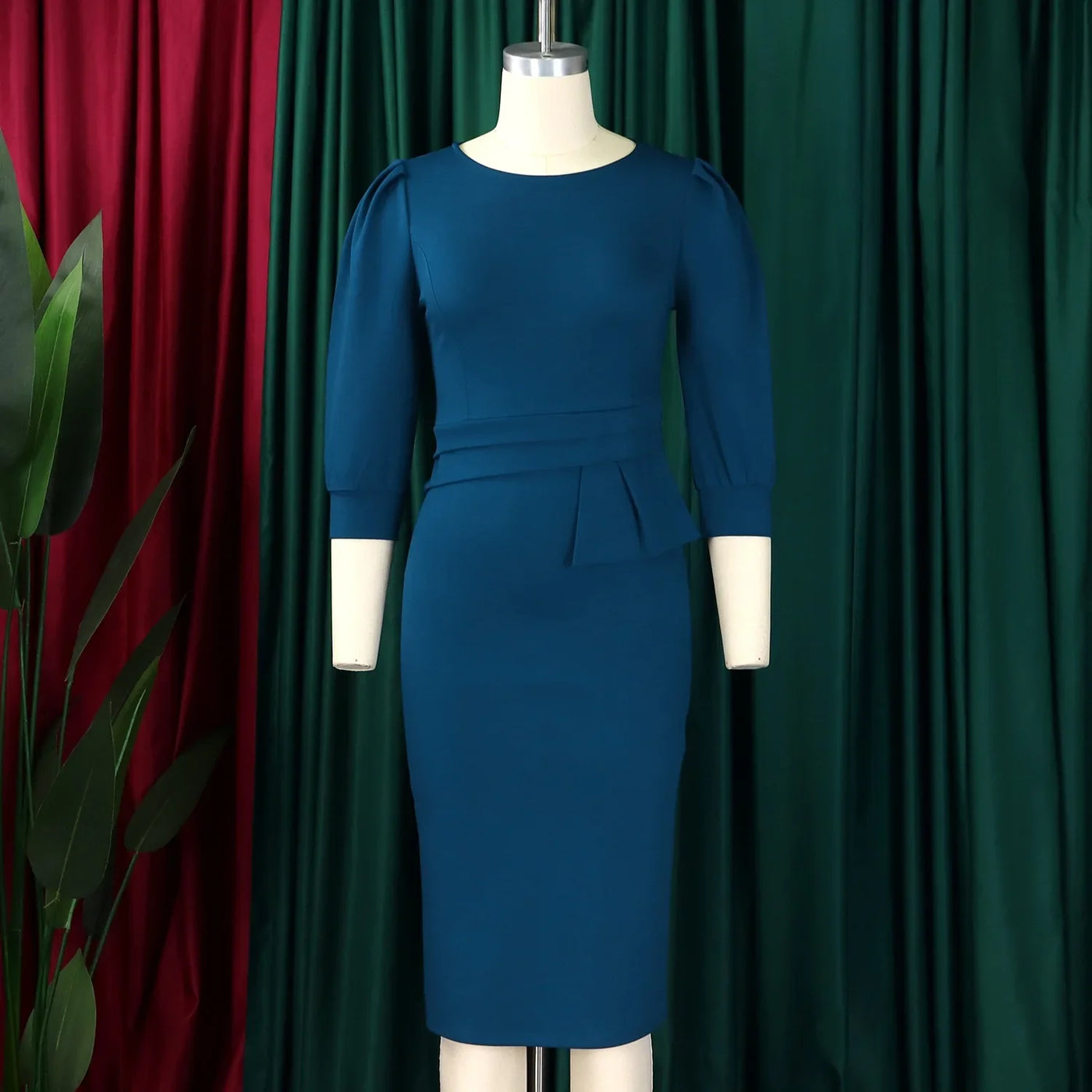 Elegant Sheath Midi Dress – O-Neck Bodycon Office Style