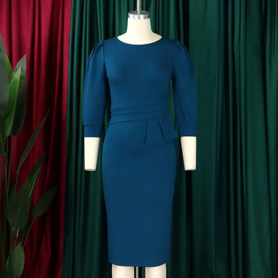 Elegant Sheath Midi Dress – O-Neck Bodycon Office Style