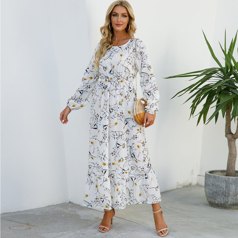 Bohemian Floral Maxi Dress – High Waist Chiffon Look