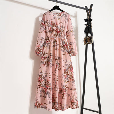 Bohemian Floral Maxi Dress – High Waist Chiffon Look