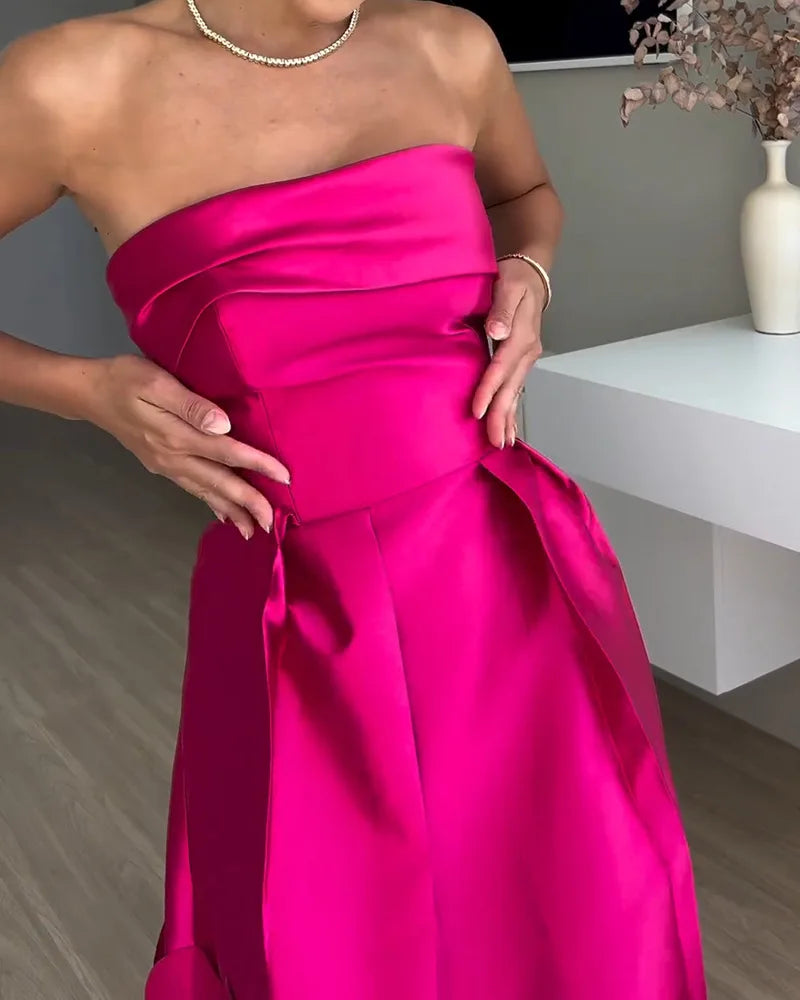 Satin Tube Bodycon Dress – High Waist Splice Evening Style