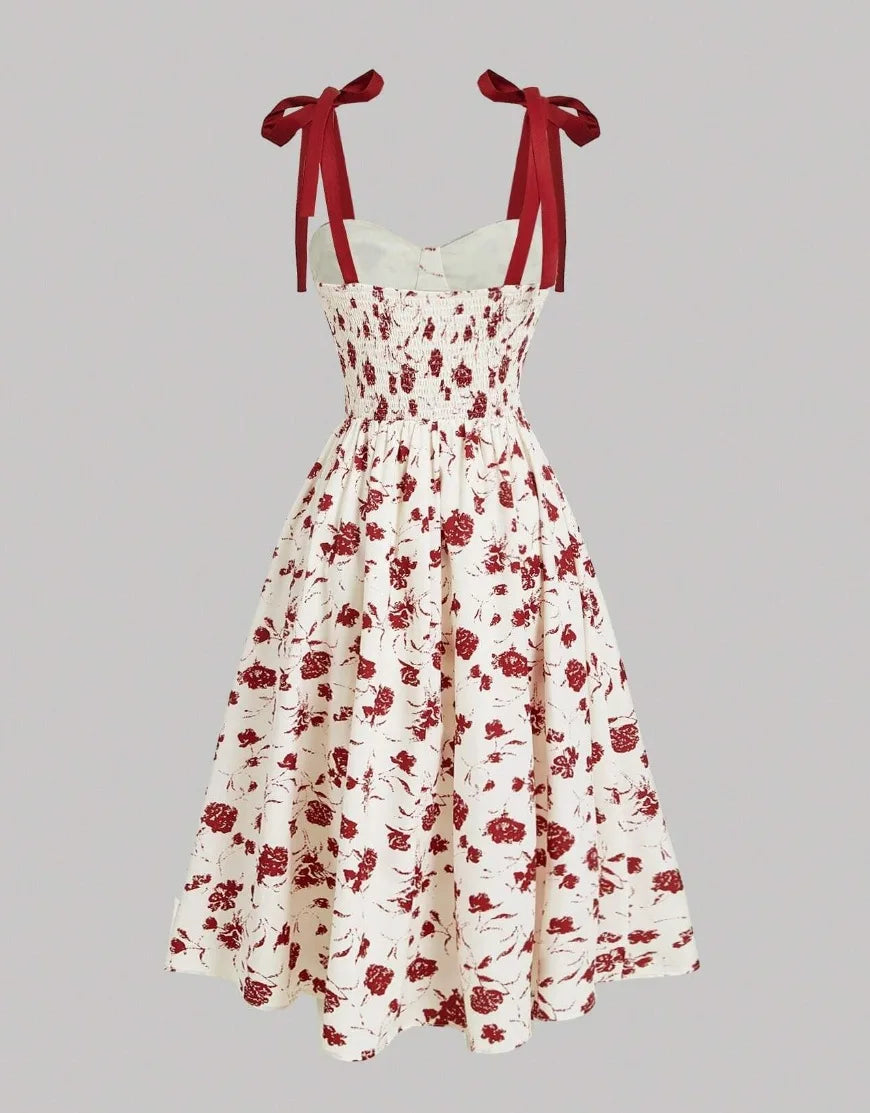 Floral Lace-Up Maxi Dress – Vintage Shoulder Strap Style for Summer