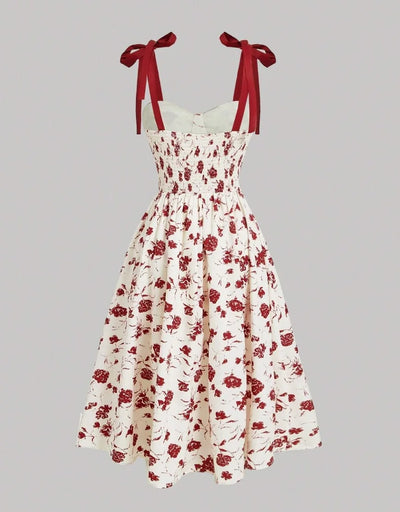 Floral Lace-Up Maxi Dress – Vintage Shoulder Strap Style for Summer