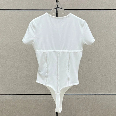 Cotton Knit Bodysuit – Slim Fit Round Neck Tee