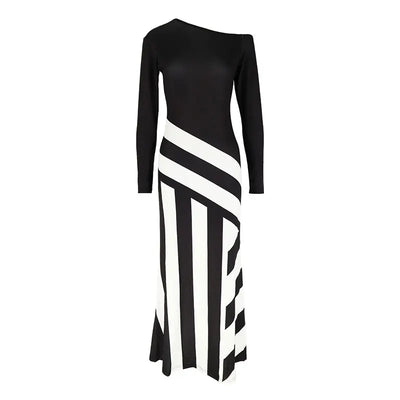 Black & White Patchwork Knitted Maxi Dress – Slim Streetwear