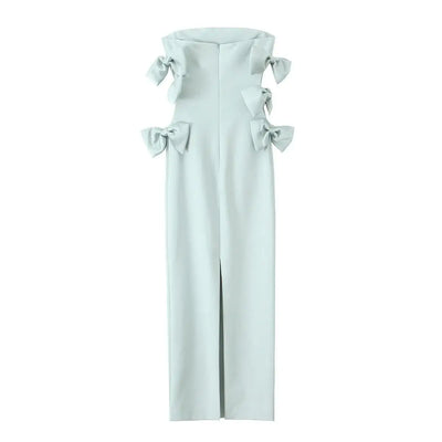 Off-Shoulder Hollow-Out Bow Midi Dress – Summer Party Style