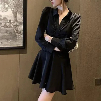 Elegant Long Sleeve Midi Dress – Korean Party Style