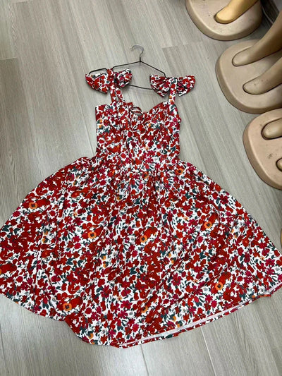 Floral V-Neck Mini Dress – Pleated A-Line Summer Style