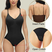V Neck Spaghetti Strap Shapewear Bodysuit