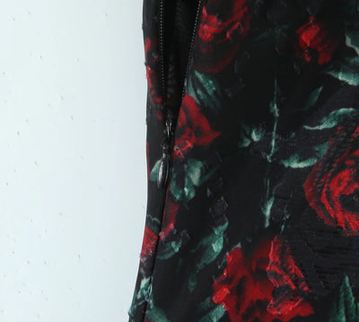 Vintage Floral Bodycon Midi Dress – Black Tie Front (Summer 2025)