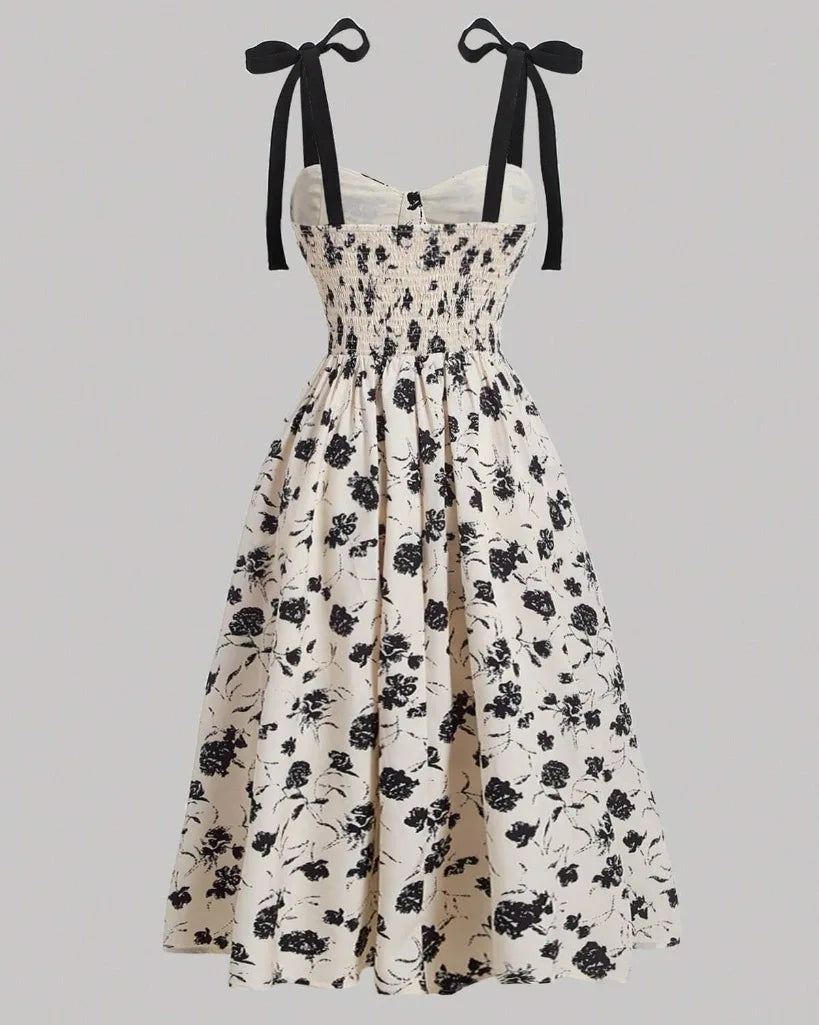 Floral Lace-Up Maxi Dress – Vintage Shoulder Strap Style for Summer