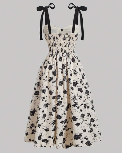 Floral Lace-Up Maxi Dress – Vintage Shoulder Strap Style for Summer