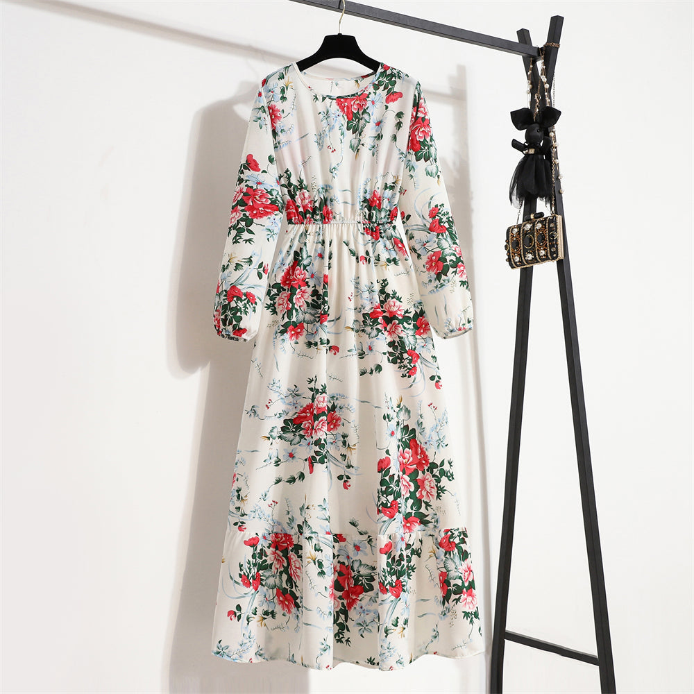 Bohemian Floral Maxi Dress – High Waist Chiffon Look