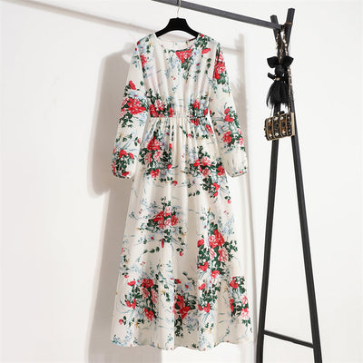 Bohemian Floral Maxi Dress – High Waist Chiffon Look