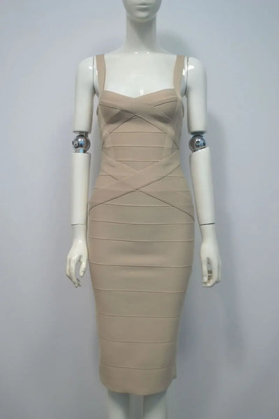 2024 Bandage Bodycon Midi Dress – Royal Spaghetti Strap Party Style