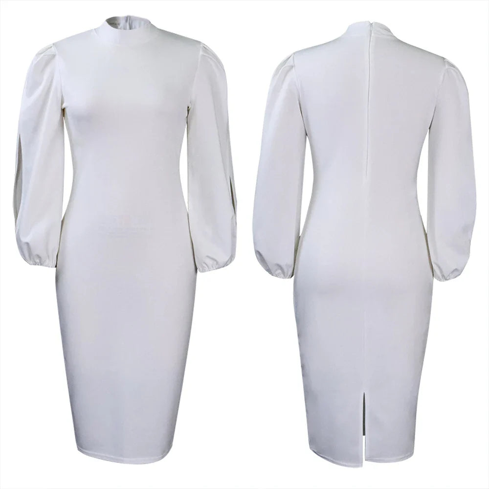 Formal Sheath Midi Dress – African O-Neck Business Style
