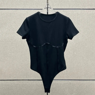 Cotton Knit Bodysuit – Slim Fit Round Neck Tee