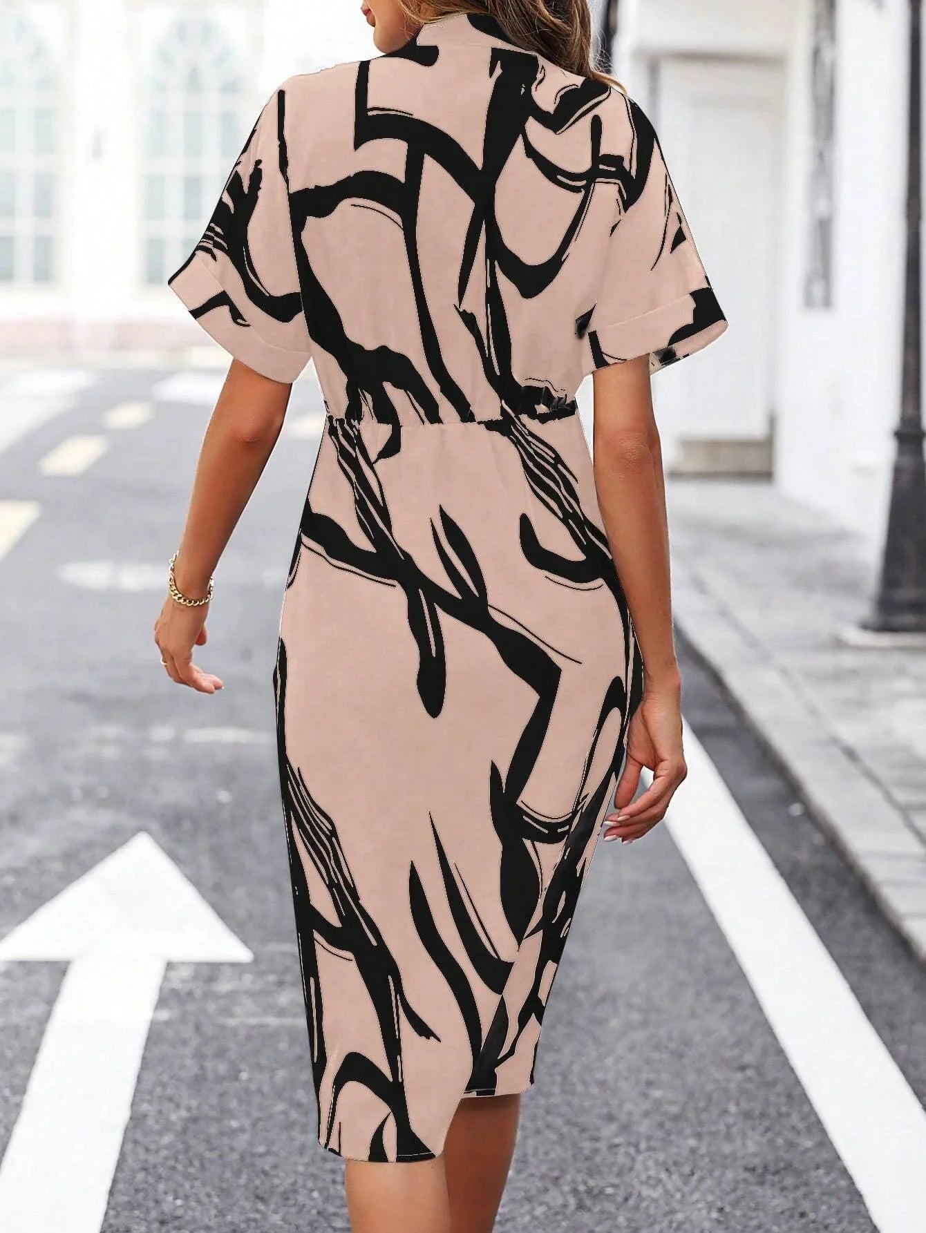Printed V-Neck Split Dress – High Waist Pullover Style for Summer