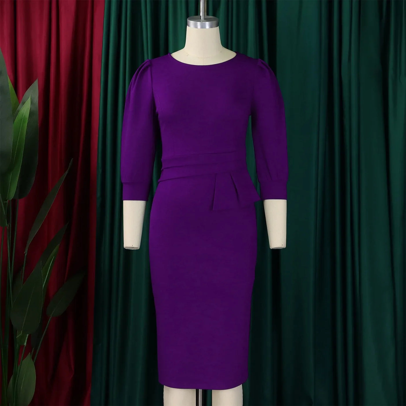 Elegant Sheath Midi Dress – O-Neck Bodycon Office Style