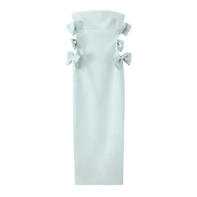 Off-Shoulder Hollow-Out Bow Midi Dress – Summer Party Style