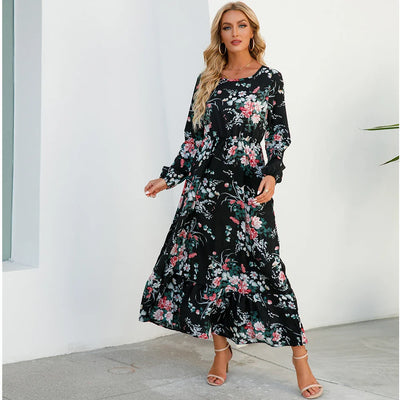 Bohemian Floral Maxi Dress – High Waist Chiffon Look