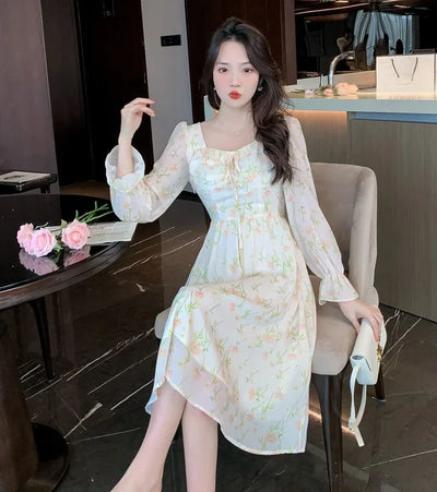Chiffon Splice Midi Dress – Loose Fit Korean Style 2025