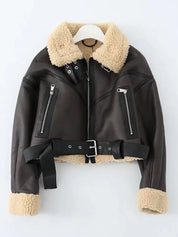 Winter Streetwear Faux Lamb Leather Fur Short Jacket